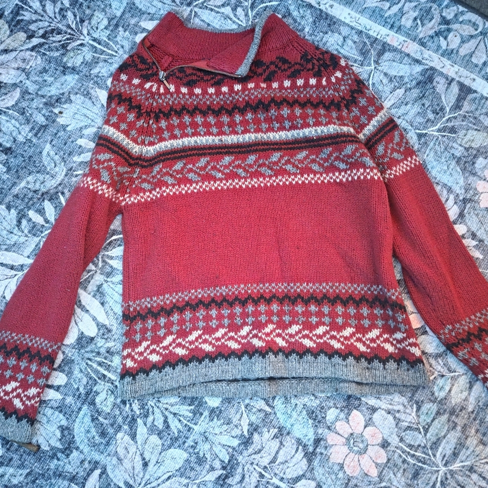 Womens Sonoma Red and Gray Cowl Neck Zip Sweater Y2K